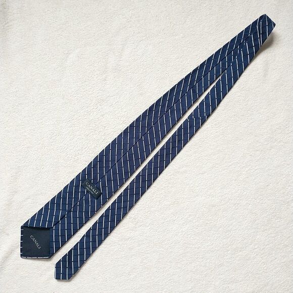Canali NeckTie Rep Tie Silk Blue White Striped Check Jacquard Italy 3.5x56" - Picture 5 of 8